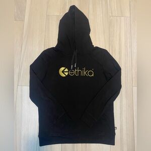 Ethika black gold spell out woman’s pullover hoodie sweater XL